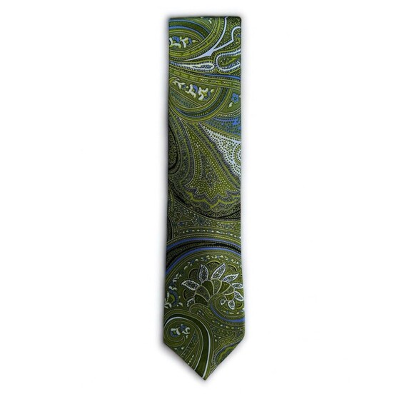 COUNTESS MARA 100% Silk Necktie Green Paisley Multicolor Striped Tip - Picture 11 of 14